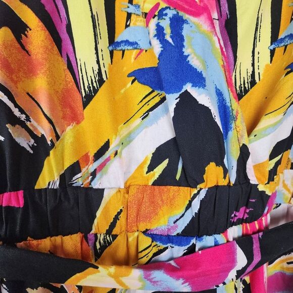 New York & Co. Midi Dress Graphic-Print Poplin Puff-Sleeve Wrap Tie Waist Sz M - Picture 12 of 16